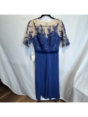 NWT LanTing Bride Navy Blue Lace Jumpsuit Wide Leg Sheer Illusion Formal Small